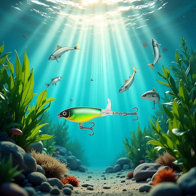 Topwater Fishing Lures Bass with Floating Tractor Rotating Tail Barb Treble Hooks Artificial Hard Bait Swimbait Lures Surface Crankbait for Bass Trout Walleye Pike Musky Fishing Topwater
