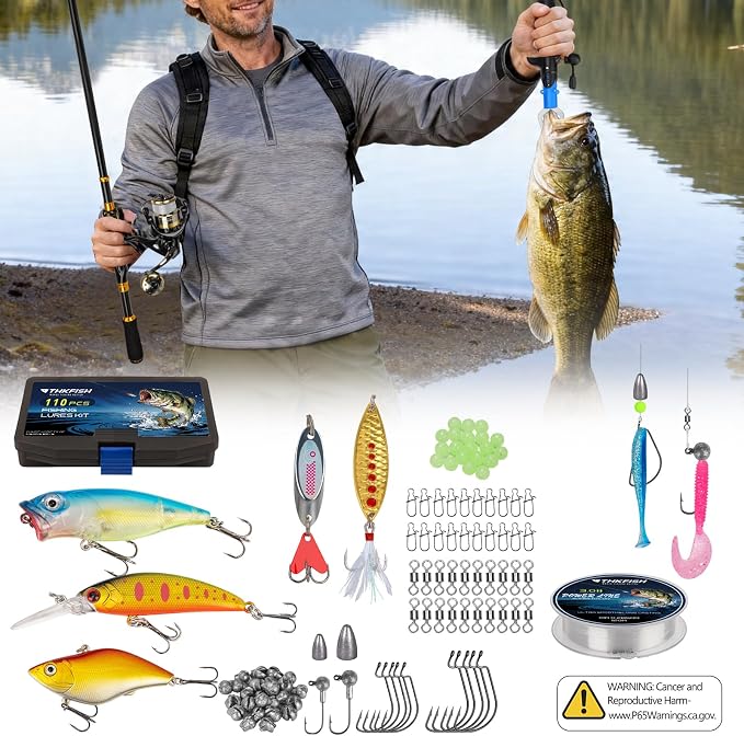 THKFISH Telescoping Fishing Rod and Reel Combo with Backpack, Carbon Fiber Travel Fishing Pole Spinning Reel Kit with Fishing Lures, Fishing Tools Kit for Men