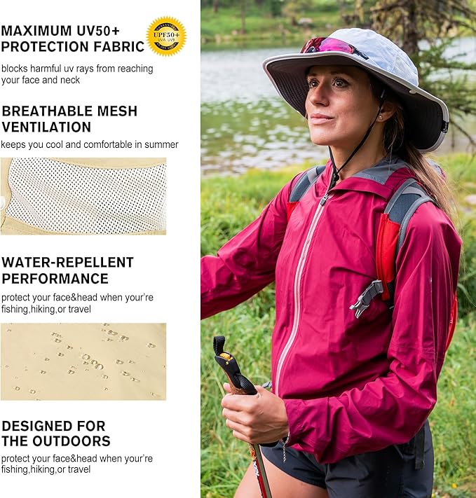 TOP-EX Men's Wide Brim Sun Hat UPF 50+ Waterproof, Packable Breathable Mesh Boonie Bucket Cap for Hiking Fishing Safari