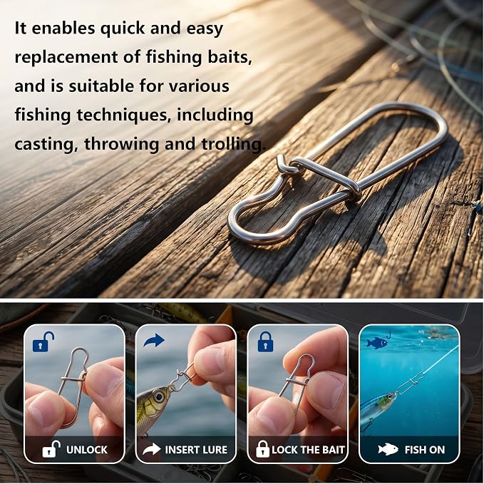 300 Pack Duo Lock Fishing Snaps Lure Snaps Saltwater Freshwater Fishing Line Weights Clips 26-220LB
