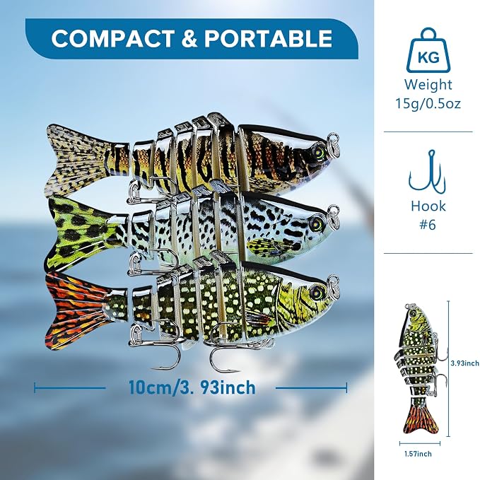 Keenjorika Fishing Lures Multi Jointed Fish Fishing Kits, Slow-Sinking Lifelike Segmented Swimbait Crankbaits, Realistic Swimming Action for Bass, Trout, Pike & Walleye, Freshwater and Saltwater