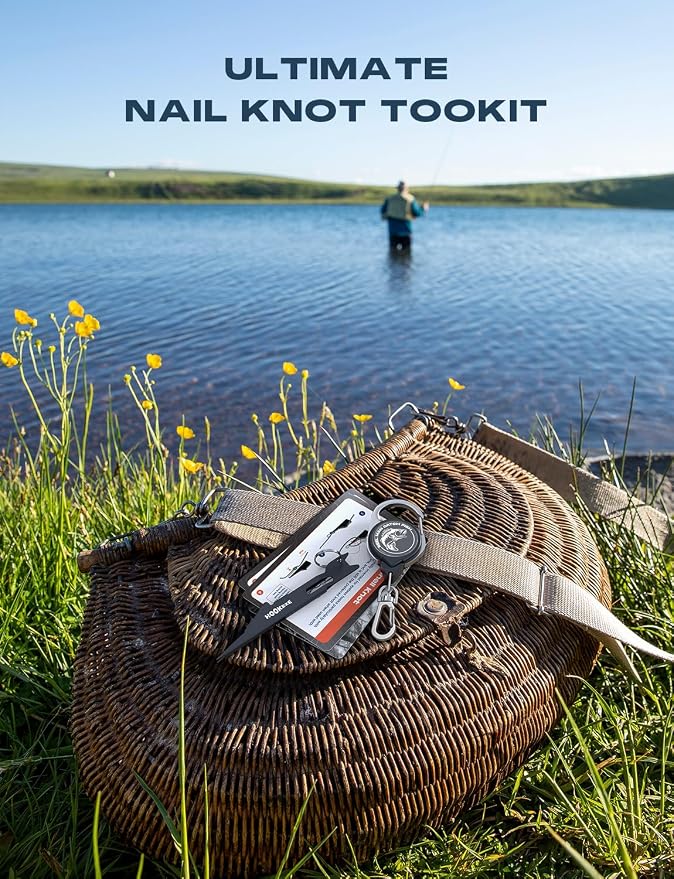 HOOK-EZE Fishing Nail Knot Tying Tool Combo|Includes Waterproof Pocket Guide, Nail Knot Tying Tool with Hook Cleaner, Zinger Retractor|Fly Fishing Accessories Fishing Gifts & Stocking Stuffers for Men