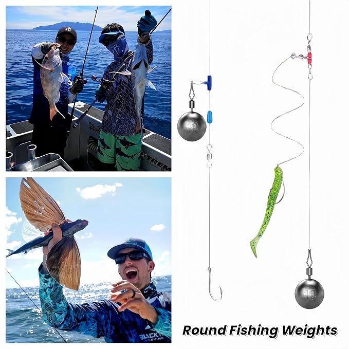 50Pcs Round Fishing Weights Sinkers Ball Fishing Weights Casting Drop Shot Sinkers Catfishing Sinkers Lead Weights Sinkers with Barrel Swivels for Saltwater Freshwater Fishing-(3.5-10g)