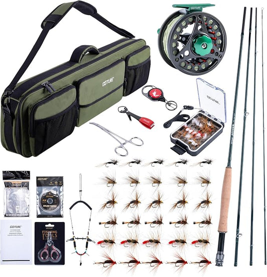 Goture Fly Fishing Rod and Reel Combo with Fly Rod & Gear Case, 9FT 4-Piece Fly Rod, Pre-Spooled Reel, Fly Line, Flies, Leader, Tippet, Forceps, Nipper and Complete Starter Kit