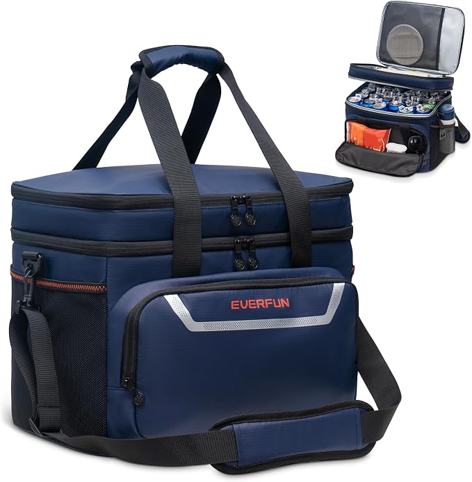 EVERFUN Small Compact Cooler Bag 24/48 Can Insulated Lunch Box Double Deck Soft Leak-Proof Waterproof Collapsible Ice Chest for Men Women Work Travel Car Trip Picnic Beach