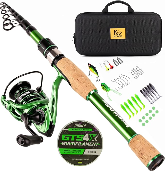 Telescopic Fishing Combo, 6FT Carbon Fiber Rod with 3000 Spinning Reel, Lightweight Kit with Carrier Bag for Bass Trout Catfish Freshwater Saltwater Travel