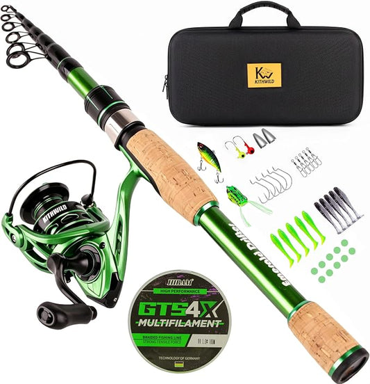 Telescopic Fishing Combo, 6FT Carbon Fiber Rod with 3000 Spinning Reel, Lightweight Kit with Carrier Bag for Bass Trout Catfish Freshwater Saltwater Travel