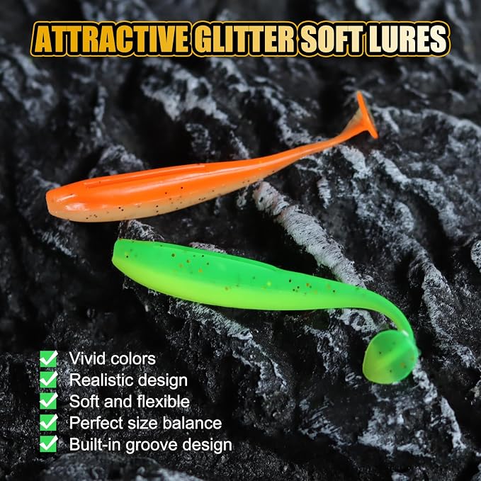 Fishing Soft Lures Paddle Tail Swim Baits Plastic Baits Crappie Walleye Trout Bass Fishing Baits for Jig Heads Saltwater/Freshwater 40PCS