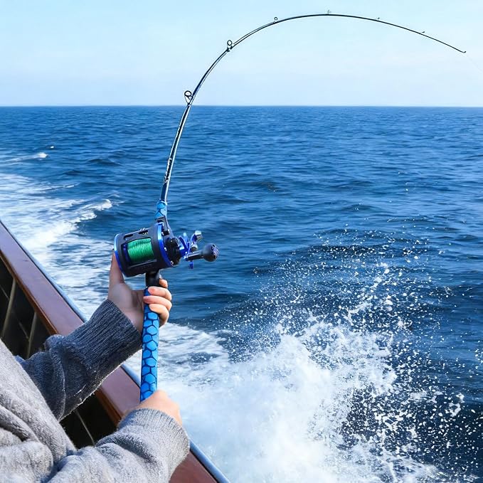 Sougayilang Spinning & Casting Fishing Rods, 2-Piece Strong Carbon&Glass Composite Trolling Rod Offshore Surf Pole for Bass, Trout, Panfish, Catfish