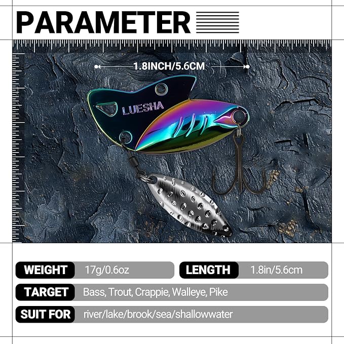 Blade Bait Bass Fishing Lures, 5pcs Hard Metal VIB Lures Swimbait Sinking Jigging Spoons Blade Baits for Trout Crappie Walleye Saltwater Freshwater Fishin AQUAVEXIS