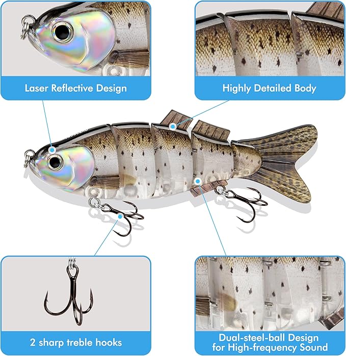 TRUSCEND Swimmax Easy Catch Fishing Lures with BKK Hooks, Wiggling, Vibrating, Rattling and Gurgling for More Bite, Heavy-Duty Dyneema Fiber Jointed Swimbaits for Bass, Trout, Walleye, Crappie, Pike