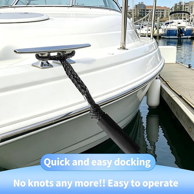 2FT Boat Dock Line Shock Absorbing Mooring Bungee Dock Lines for Boats Accessories Ideal for SeaDoo, Kayak, Pontoon, Power Boat 2PCS(Black, 2FT-Single Clips)