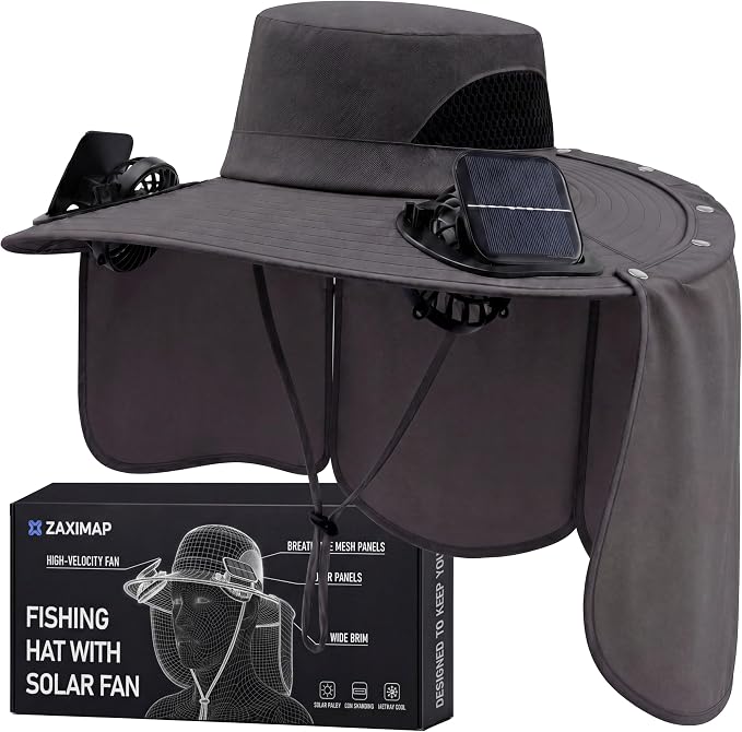 2 in 1 Wide Brim Sun Hat with 2 Solar Fans Sunshade UPF 50+ Garden Outdoor Fishing Beach Essential