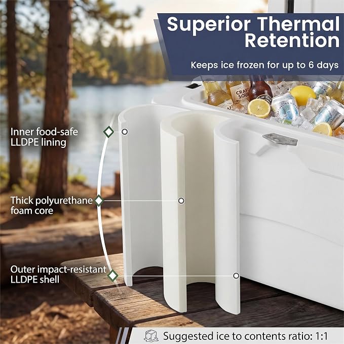 COSTWAY Portable Insulated Hard Cooler – Keeps Ice Up to 6 Days, Heavy-Duty Outdoor Ice Chest with Cup Holders, Built-in Fish Ruler & Bottle Opener for Camping, Fishing, Beach, Tailgating