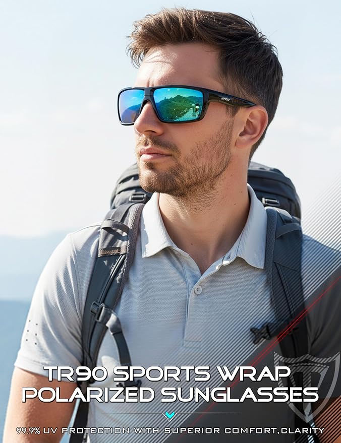 ATTCL Polarized Sunglasses Men Sports: UV Protection Lightweight TR90 Frame Anti-Slip Wrap-Around for Driving Fishing Golf