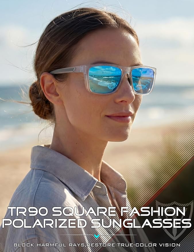 ATTCL Square Polarized Sunglasses for Men: Ultra-Light TR90 Frame UV400 Protection Sun Glasses for Fishing Driving
