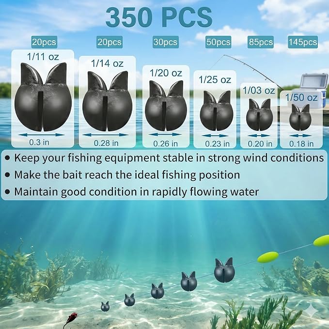 200/350 Pcs Premium Split Shot Fishing Weights Sinkers, Removable Leakproof Fly Fishing Split Shot for Freshwater & Saltwater， Bass Trout Circular Accessories - 5/6 Sizes