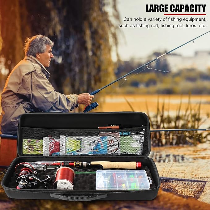 Portable Waterproof Hard EVA Case for Fishing Tackle Storage, 21 inch Fishing Rod Reel Organizer Bag Travel Carry Case Bag, with Foam Interior Shockproof