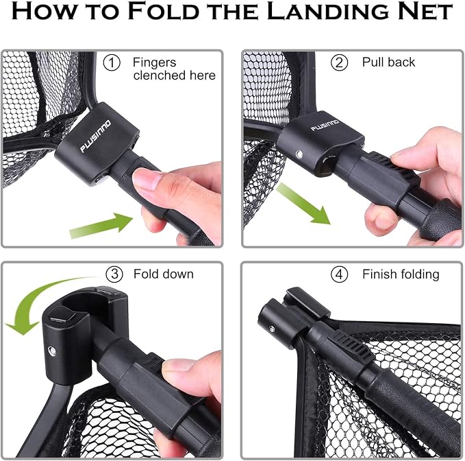 PLUSINNO Fly Fishing Net, Bass Trout Landing Net, Folding Fishing Nets Fresh Water, Safe Fish Catching or Releasing