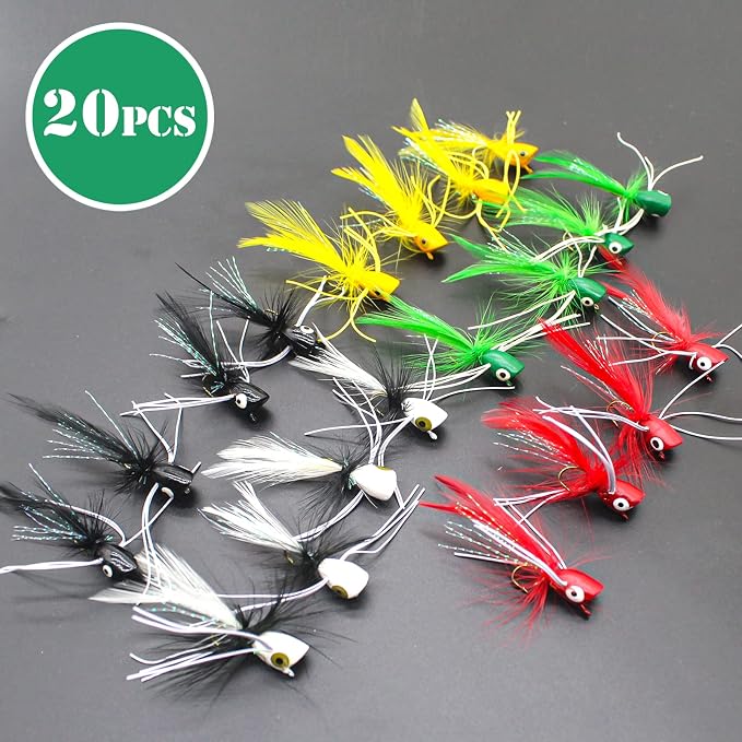 Fly Fishing Poppers, Topwater Fishing Lures Bass Crappie Bluegill Sunfish Panfish Trout Salmon Perch Steelhead Flies for Fly Fishing Bass Panfish Bluegill Trout Salmon