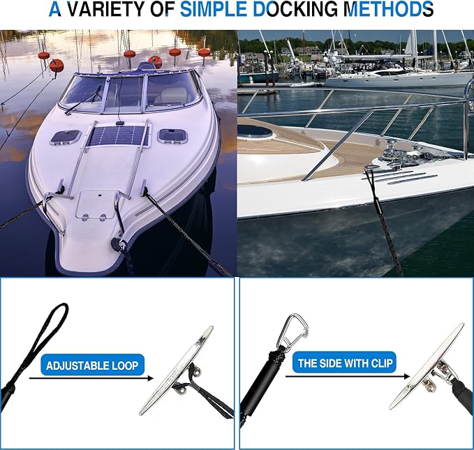 Bungee Dock Line Boat Accessories - Pontoon, Jet Ski, Kayak Accessories with 316 Stainless Steel Clip