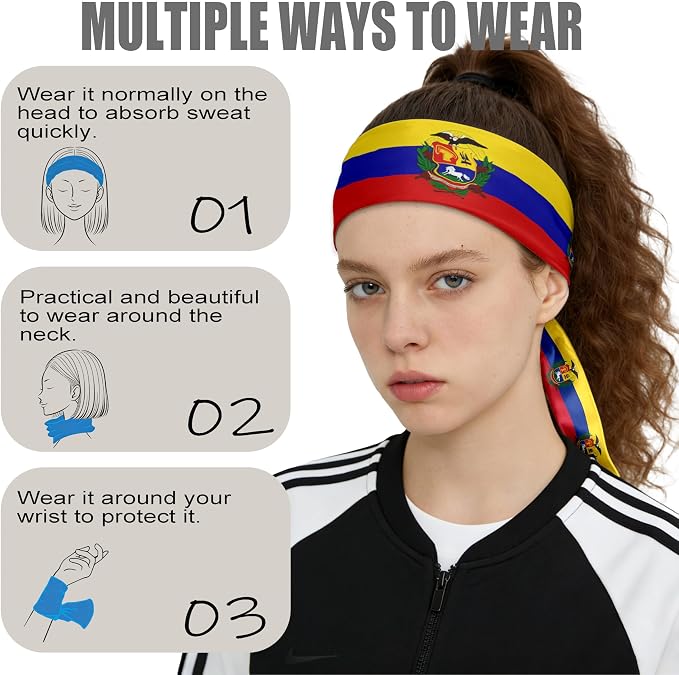 Flag Tie Headbands for Men Women, Moisture Wicking Sweatband Breathable Sports Headwrap, Non-Slip Stretchy Adjustable Fitness Hair Band
