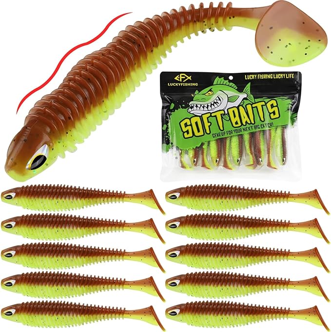 LUCKYFISHING Paddle Tail Swimbaits 10/16/20 PCS Fishing Lures Soft Plastic Lures for Trout Crappie Walleye Soft Baits for Bass Fishing Freshwater Saltwater 4.1/3.5/3/2.5 Inch