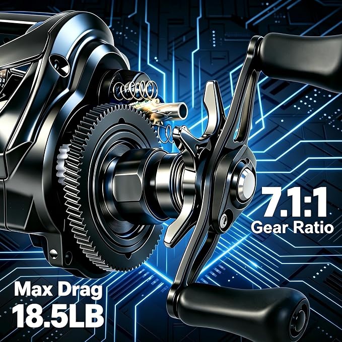 DC Baitcasting Reel with Smart Digital Brake, Anti-Backlash Fishing Reel with Signature DC Sound, Easy-Control 7.1:1 Baitcaster for Beginners & Bass Fishing