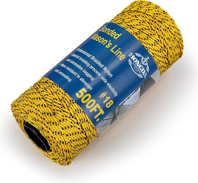 HONGDA Professional Masonry String Lines, 500 Feet #18 Bonded Braided Nylon Mason Line, Durable and Versatile String for Masonry, Construction, Gardening, and DIY Projects, Yellow with Black Spots