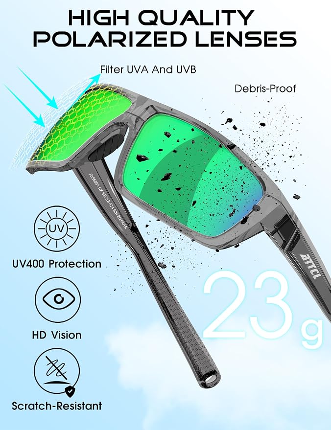 ATTCL Polarized Sunglasses Men for Fishing: UV Protection Lightweight TR90 Sports Wrap Sun Glasses Driving Golf Running