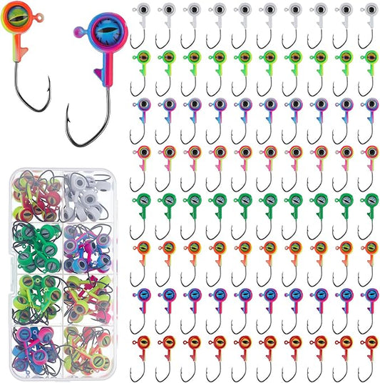 Vinsot Crappie Jig Heads 1/4oz 1/8oz 3/8oz 1/16oz 1/32oz Fishing Jig Hooks Simulation Fish Eye Ball Hook Bulk for Crappie Bass Trout Lures Gift
