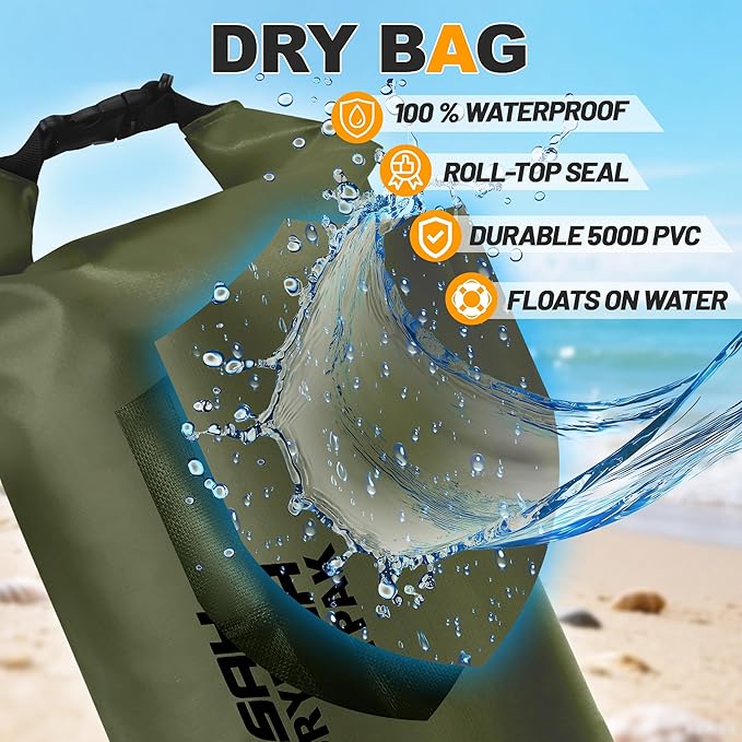 Waterproof Dry Bag, 5L/10L/20L/30L/40L Roll Top Lightweight Storage Backpack with Phone Case for Women & Men, Floating Waterproof Sack for Travel, Swimming, Kayaking, Paddle Board, Camping & Beach