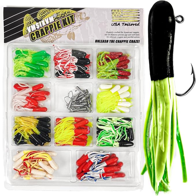 165 Pcs Tube Lures Crappie Lures with Jig Heads Soft Plastic Baits for Bass Fishing, Tube Worms Jigs Hooks Rigs Swimbait for Freshwater Saltwater