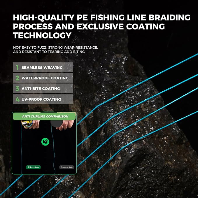 9KM DWLIFE Braided Fishing Line 8LB-120LB Dyneema Fishing Line, Zero Stretch & Anti-Bite Coating for Freshwater/Saltwater Fishing 4/8 Strands