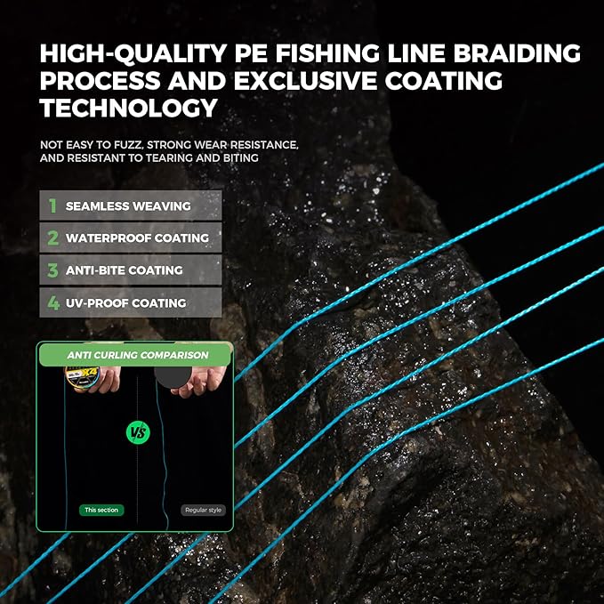 9KM DWLIFE Braided Fishing Line 8LB-120LB Dyneema Fishing Line, Zero Stretch & Anti-Bite Coating for Freshwater/Saltwater Fishing 4/8 Strands