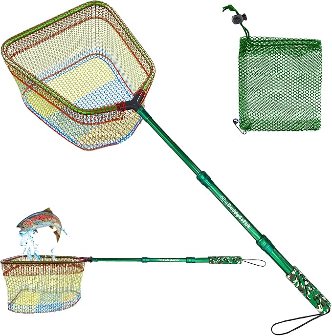 DaddyGoFish Kids Fishing Net - Extendable Telescopic Landing Net for Boy Girl Children Catching Small Fish Crab Shrimp Minnow Dragonfly Beach Pier Lake River Ocean