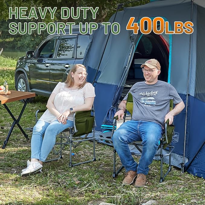 TIMBER RIDGE Aluminum Camping Directors Chair with Side Table Pocket, Portable Folding Chair, Heavy Duty Lawn Chair for Fishing Trip Picnic Concert Outdoor 400lbs, Green 2 Pack
