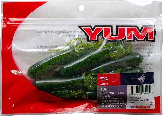 YUM Tube Soft Plastic Bass Fishing Lure - Designed Specifically for Bass, 4 Inch Length, 6 per Pack