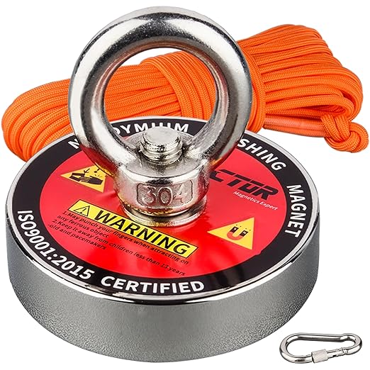 MUTUACTOR Powerful Fishing Magnet,1.89” Neodymium Rare Earth Magnet Heavy Duty,320lbs Strong Pulling Force Round Magnets with Eyebolt Hooks for Salvage,Recovery and Retrieval