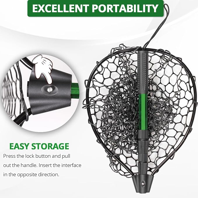 Rubber Fishing Net with Telescoping Handle - High Strength Landing Net for Fishing with Soft Rubber Netting, Two Sizes Options