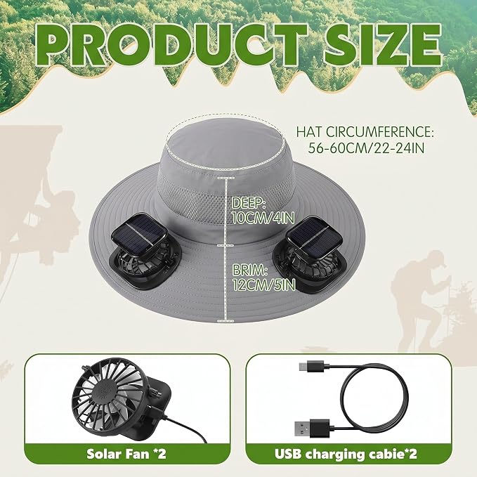 Syhood Solar Powered Fan Hat Neck Gaiter Arm Sleeves Sun Bucket Hat with Fan Cooling Wide Brim Hats for Fishing Hiking