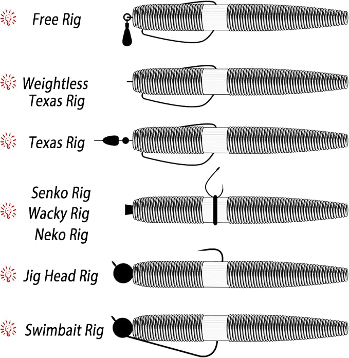 Wacky Worm Bass Lures Kit: 40PCS 5" Senko Worms with Storage Box | Slow-Sink Fishing Baits for Freshwater Saltwater