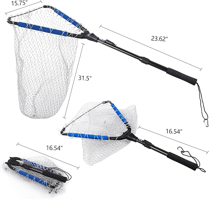 RESTCLOUD Fishing Landing Net with Telescoping Pole Handle, Fishing net Freshwater for Kids Men Women, Extend to 40-63 Inches