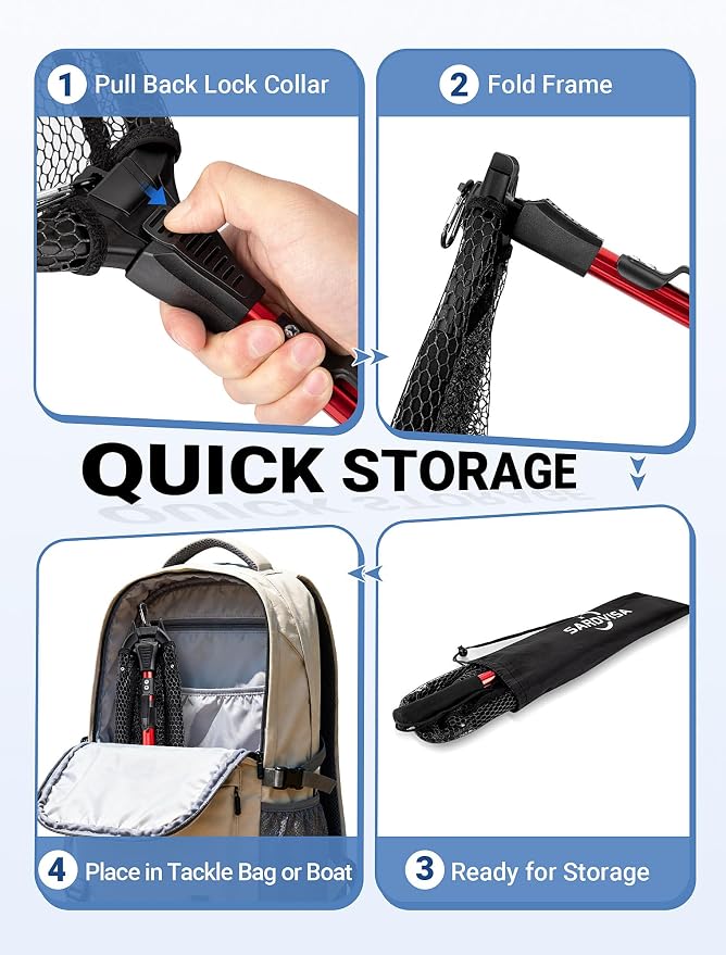 Upgraded Foldable Floating Fishing Net, Tangle-Free Anti-Snag Coated Landing Net, Quick Release & Easy Fold, Portable Fishing Gear for Ranger Boat, Kayak & Trout Salmon Bass Fishing, Gifts for Men
