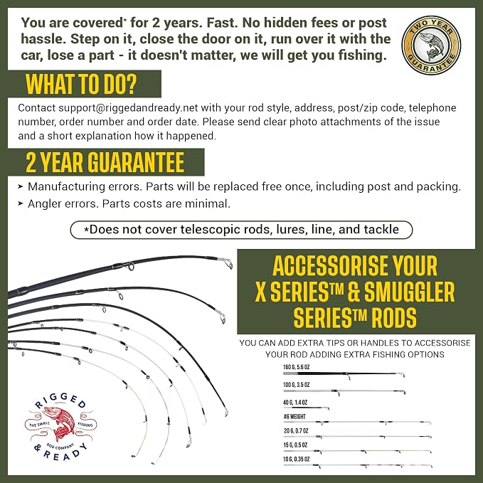 Rigged & Ready X Series™ Travel Fishing Rods. 6 Super Compact Combos and Rods, Multi-Functional, Spinning Poles. 5 to 25 Techniques from one Rod. Spin, Bass, Carp, Fly. Fresh & Saltwater Angling.