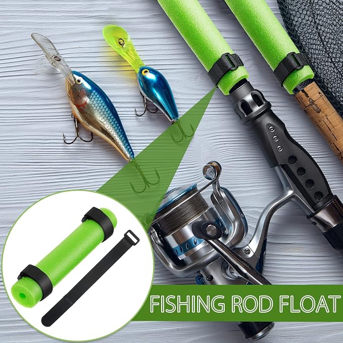 12 Pieces Fishing Rod Floats Fishing Pole Floats Kayak Gear with 24 Hook and Loop Straps for Boats Accessories