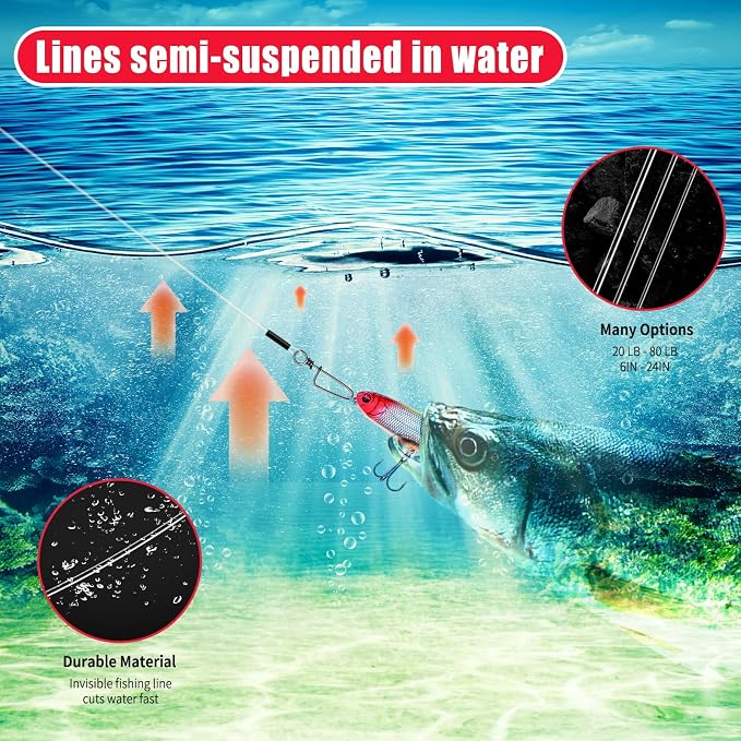YOTO Fluorocarbon Wire Leader for Fishing - 100% Invisible & Strong Leader for Bass, Trout, Pike, and Walleye – 20lb to 80lb Test, Fishing Leader for Freshwater & Saltwater