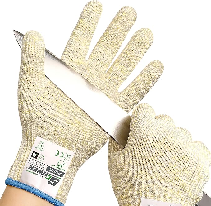 Schwer SlicePro Ultra-Durable ANSI Cut Resistant Gloves PR1501, 10X Reinforced Food Grade Cutting Glove, Mandoline Gloves for Kitchen Meat Cutting, Oyster Shucking, Fish Fillet Processing, M