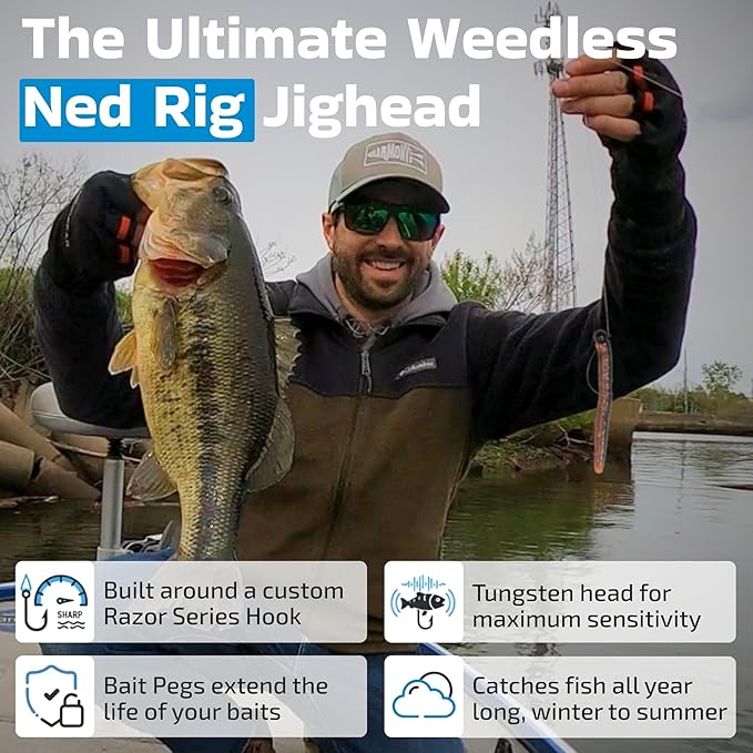 Harmony Fishing - Tungsten Offset Weedless Ned Rig Jigheads (5 Pack)