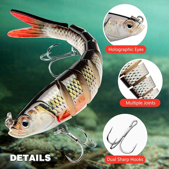 Bass Fishing Lure for Freshwater and Saltwater Lifelike Fishing Lures Multi Jointed Swimbait for Bass Trout Crappie Walleye Pike Fishing Gifts for Men